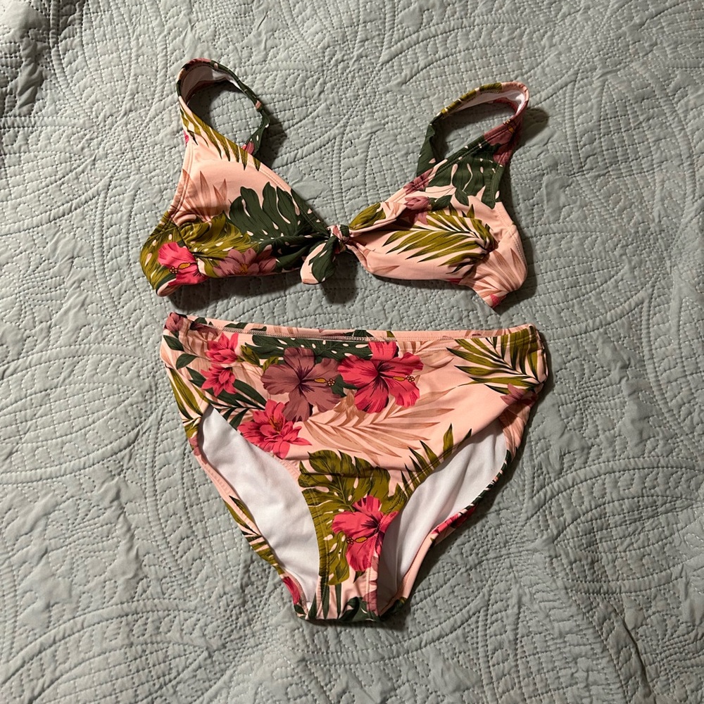 Pink and Green Floral Swim Set
